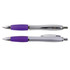 A metal pen featuring a sleek silver body with a purple grip and accents, available in two variations.
