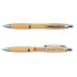 A bamboo pen featuring a sleek design with silver accents and a printed logo for "ADMIRE Boutique Hotels."