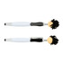 A set of two stylus pens with playful mop-top designs; one in white and the other in black. Each has a unique character head.