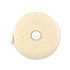 A tape measure featuring a circular body made of wheat fiber, showcasing a smooth, light-colored surface with speckles.