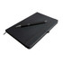 A sleek black notebook accompanied by a matching black pen, showcasing a minimalist design suitable for office use.