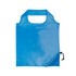 A blue reusable grocery bag with a handle and a foldable design, featuring a drawstring closure.