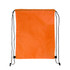 An orange drawstring backpack with black cords and a plain design, featuring a logo.