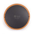 A round bamboo cheese board with a sleek black slate surface.