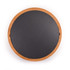 A round cheese board featuring a bamboo edge and a smooth slate surface.