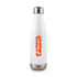 A drink bottle in white with a metal cap and a logo, designed for keeping beverages cold.