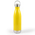 A drink bottle with a sleek yellow exterior and a stainless steel base, featuring a hanger lid for easy carrying.