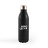 A drink bottle in matte black with a metallic lid and featuring a logo.