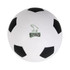 A white soccer ball stress reliever with black panels and a logo featuring a hawk and the text "Seahawks."