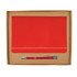 A red notebook with an elastic band and a silver pen are neatly presented in a cardboard gift box.