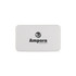 A white power bank featuring a logo, designed for charging devices on the go.