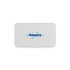 A white power bank with a logo, featuring a sleek, rectangular design suitable for portable charging.