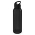 A drink bottle with a sleek black design and a convenient handle for easy transport.