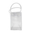 A small, clear cooler bag with transparent handles, featuring a minimalistic design and a logo.