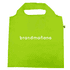 A bright green recycled PET bag featuring a handles and a logo.