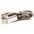 A grey charging cable featuring connectors on both ends, bundled with a black tie. It has a metallic silver casing.
