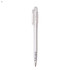 A plastic pen in a clear casing with a black ink refill. The design features a clip for attachment.
