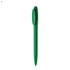 A plastic pen in vibrant green with a rounded cap and sleek design, featuring a logo on the side.