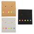 Three envelopes in brown, white, and black, each featuring colourful dots. Each has a logo on the front.
