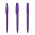 Three purple plastic pens with transparent bodies and clip tops, featuring a sleek design.
