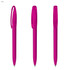 Three pink plastic pens with transparent barrels, each featuring a clip and a refined design.