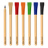 A set of bamboo pencils in various colours: grey, green, orange, blue, and black, with a logo on each pencil.