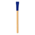 A bamboo pencil with a blue rubber grip at the top, featuring a simple design and a natural finish.