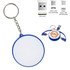 A blue charging cable key ring featuring a circular design with multiple connection types and a keychain attachment.