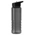 A drink bottle with a textured design, featuring a black lid and a transparent grey body.