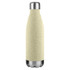 A drink bottle in a light beige colour made from wheat straw, featuring a stainless steel base and a silver lid.