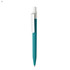 A teal plastic pen with a white clip and tip. The pen has a sleek design and features a logo.