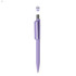 A purple plastic pen with a silver clip and a round cap. The pen has a sleek design and features a branding logo.