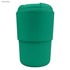 A drink bottle in dark green with a ribbed grip and a secure lid, featuring a logo.