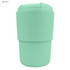 A drink bottle in light blue with a ribbed design and a secure lid, featuring a logo on the surface.