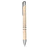 A plastic pen in cream with a textured body and silver accents, featuring a branding logo.