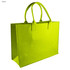 A vibrant green tote bag with two handles, made from felt material. It features a simple design and has a branding logo.