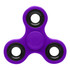 A purple budget fidget spinner with black bearing caps, designed as a novelty item for fun and games.
