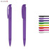 Two transparent plastic pens in purple, accompanied by a selection of other colourful pens. The image features a logo.