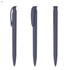 A set of dark grey plastic pens with a soft grip and a clip. The pens are displayed from different angles.