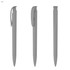A set of grey plastic pens with a soft grip, featuring a clip and a sleek design. The image includes branding on one pen.