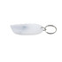 A transparent mini cutter key ring with a silver key ring attachment. The cutter has a sleek, curved design.