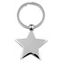 A silver star-shaped key ring with a smooth, reflective surface and a circular attachment.