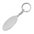 A silver balloon key ring with a smooth, oval charm attached to a chain and key ring.