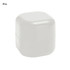 A white cube-shaped lip balm container with a smooth surface and a lid. It features a logo on the side.
