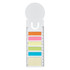 A bookmark ruler sticky note pad featuring various coloured sticky notes and a ruler on the side. It has a circular top section.