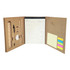 A memo stationery set in brown, featuring a notepad, ruler, pen, and sticky notes in various colours.
