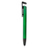 A green stylus pen with a black clip and tip. The pen features a metallic finish.