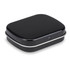 A rectangular black mint tin with a silver trim, featuring a rounded edge design and a hinged lid.
