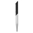 A metal pen in black and silver, featuring a sleek design and a branding logo.