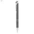 A grey metal pen with a rubberised grip and a silver clip, featuring a branding logo.